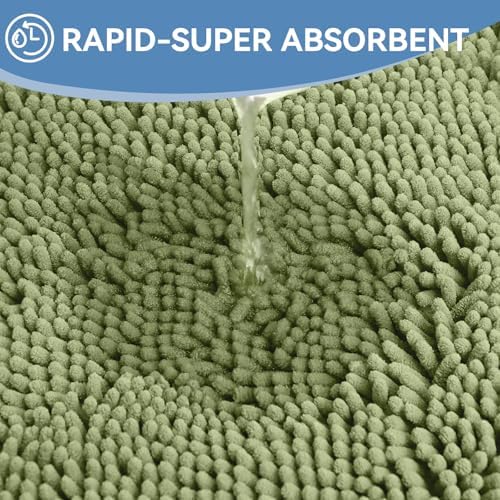 Bcoimo Bath Rug Mat, Sage Chenille High Absorbent Bathroom Mat - Image 5