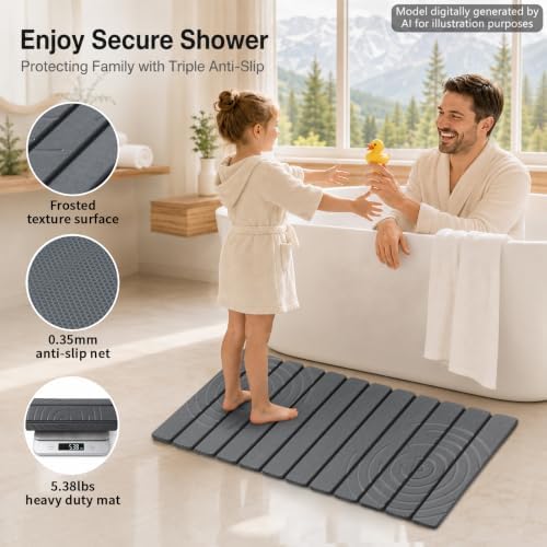 Foldable Stone Bath Mat, Non Slip Large Diatomaceous Shower Mat, Super - Image 3