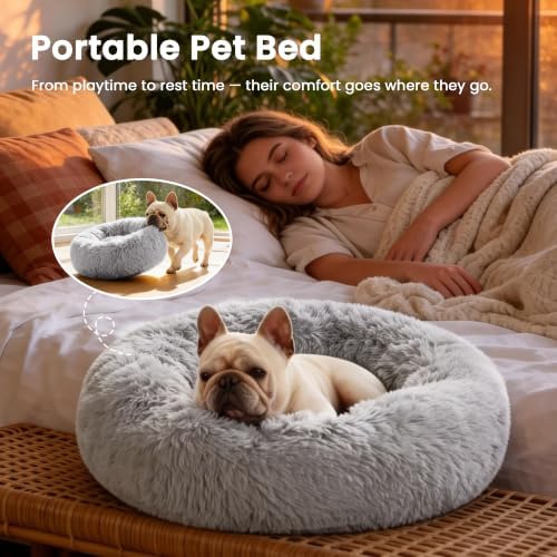 Love's cabin Calming Cat Bed for Indoor Cats, Anti-Anxiety Donut Round Dog Bed - Image 4