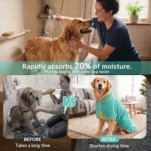 Dog Bathrobe, Super Absorbent for Small to Large Dogs, Lake Green 2XL - Image 3