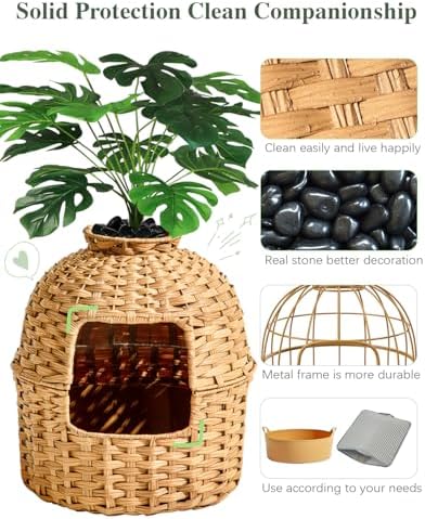SETVSON Cat Litter Box Enclosure Plant, PE Rattan Kitty House - Image 3