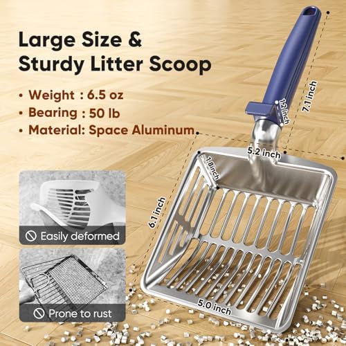 Large Metal Cat Litter Scoop w/ Deep Shovel, Dual-Size Holes & Hanging Hook - Image 2