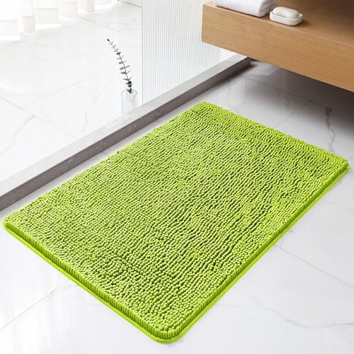 Chenille Bathroom Rug 24"x36" Lime Green, Non-Slip Plush Bath Mat by Kildoss