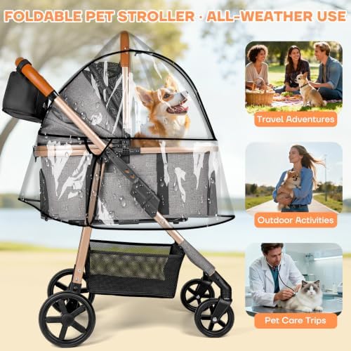 Dog Cat Stroller for Small/Medium Pets, 50 lbs, 3-in-1 Pet Stroller - Image 6