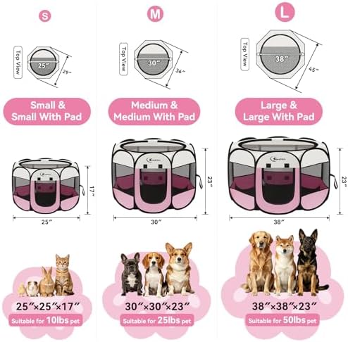 Sieidihit Dog Cat Pet Playpen Puppy Crate Cage Indoor Outdoor, Large Pink - Image 2