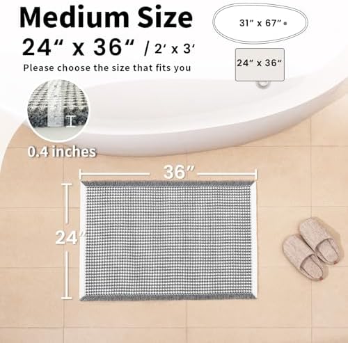 Waffle Bath Mat, Boho Bathroom Rugs Non Slip Washable - Image 2