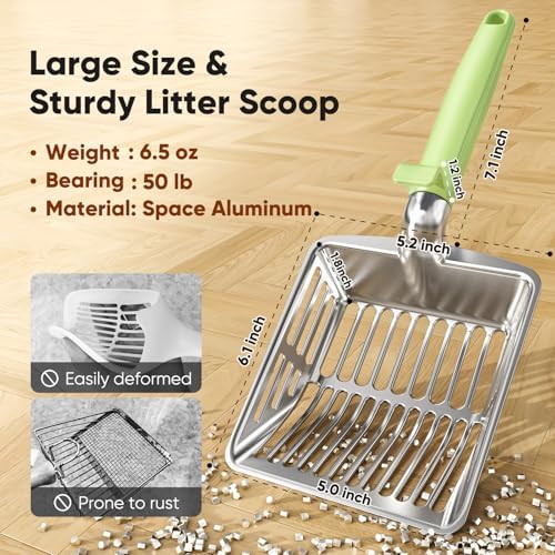 Large Metal Cat Litter Scoop w/ Deep Shovel, Dual-Size Holes & Hanging Hook - Image 2