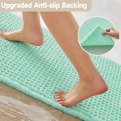TYUU Waffle Bath Mat, Boho Bathroom Rugs Non Slip, 36x24 Aqua Blue - Image 4