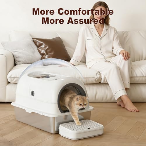 Low Entry High Sided Large Enclosed Cat Litter Box, Stainless Steel Litter Pan - Image 7