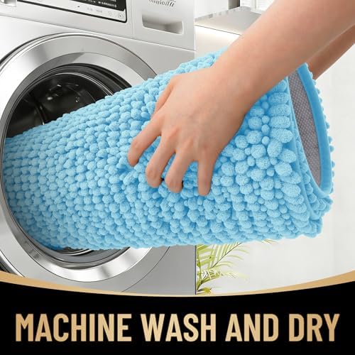 OLANLY Thick Chenille Bathroom Runner Rugs Mats 44x24, Sky Blue - Image 4