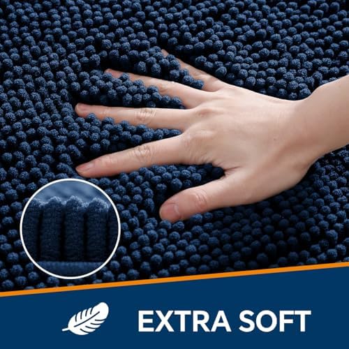 Chenille Bathroom Runner Rug 24"x72" Navy Blue, Plush Bath Mat - Image 3
