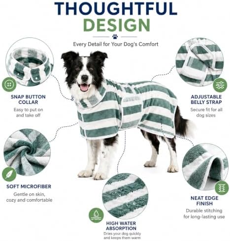 Quick-Dry Dog Bathrobe, Absorbent Striped Pet Towel Coat，Red：M - Image 4