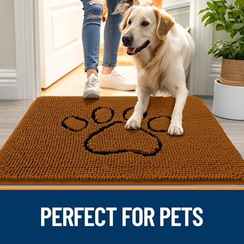 OLANLY Dog Door Mat for Muddy Paws 36x24, Paw Print Design Chenille Mud Mat - Image 6