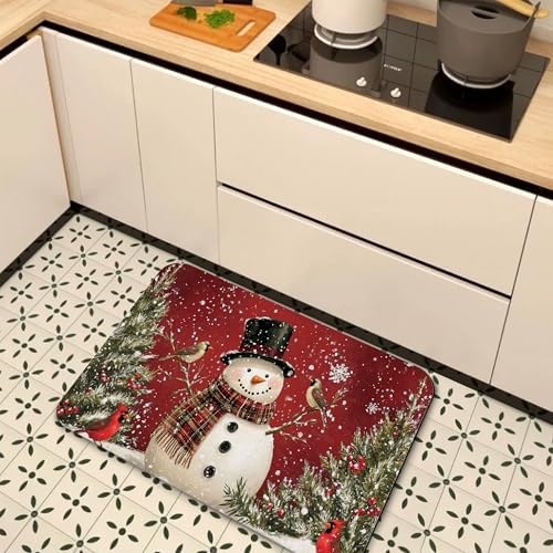 Christmas Snowman Bathroom Rugs, Non Slip Quick Dry Winter Cardinal Birds Bath - Image 7