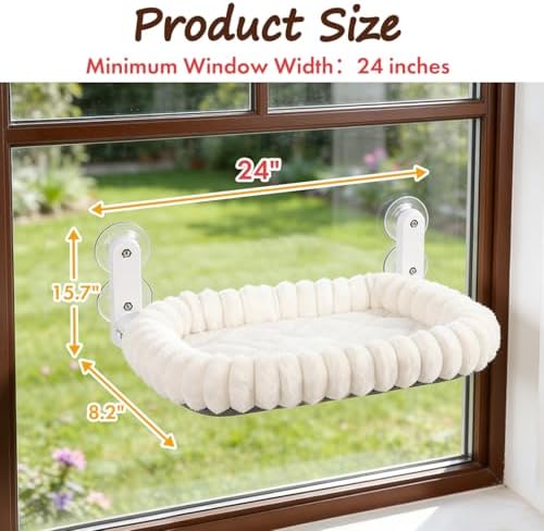Zoratoo 2PC Cloud-Cuddle Cat Window Perch, Foldable Cat Hammock, M White - Image 3
