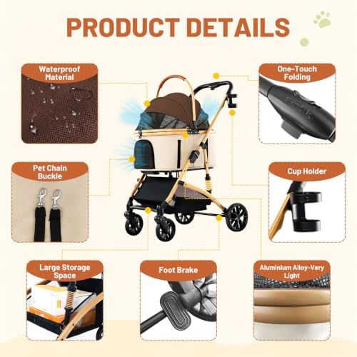 Pet Stroller for Small Medium Dogs and Cats, 3-in-1 Dog Stroller - Image 4