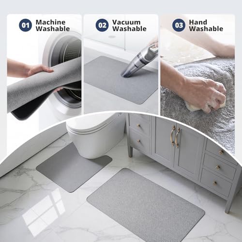 Bathroom Rugs Sets 2 Piece, Thin Bath Mat & U-Shaped Contour Toilet Rug - Image 6