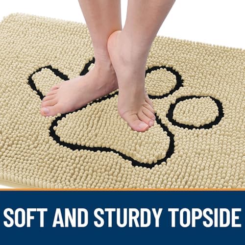 OLANLY Dog Door Mat for Muddy Paws 48x30, Paw Print Design Chenille Mud Mat - Image 4