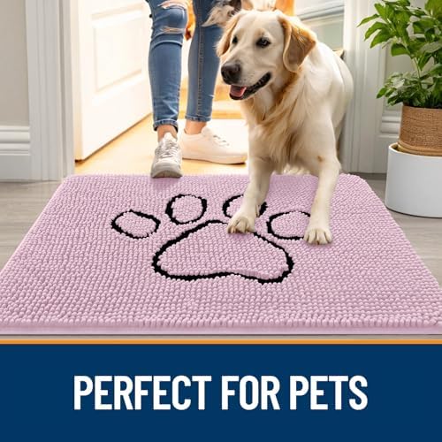 OLANLY Dog Door Mat for Muddy Paws 36x24, Paw Print Design Chenille Mud Mat - Image 6
