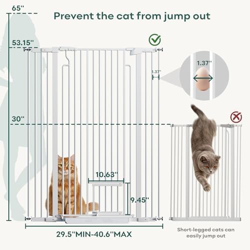53in Extra Tall Cat Gate for Doorway, 29.5-40.6in Auto Close Pet Gate-White - Image 4
