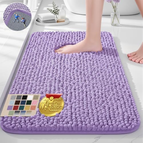 Ophanie Purple Bathroom Rugs 24x17, Soft Chenille Bath Mat, Non Slip Absorbent by Ophanie