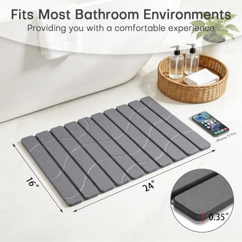Linidcoud Foldable Stone Bath Mat, Non Slip Large Diatomaceous Shower Mat - Image 2