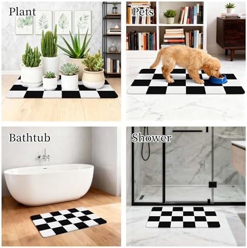 THMINS Black and White Checkered Stone Bath Mat - Image 7
