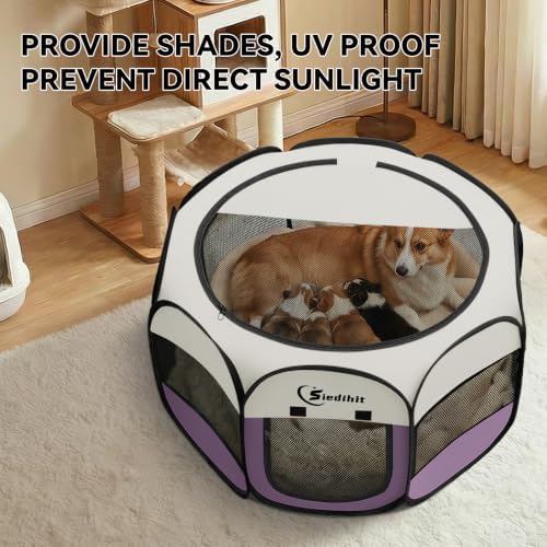 Siedihit Dog Cat Playpen Medium Puppy Pet Crate Tent Cage, Light Purple - Image 5