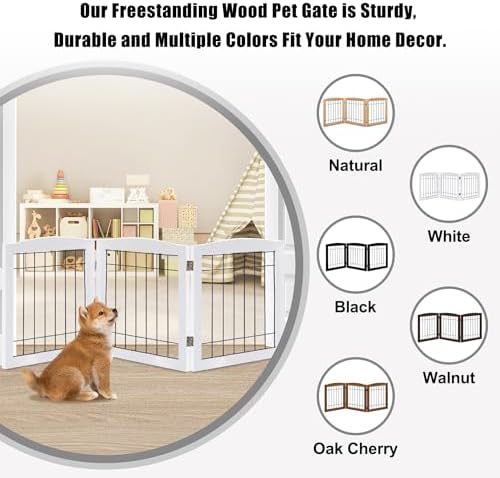 LZRS 3-Panel Freestanding Foldable Wooden Dog Gate –Solid Wood & Steel Wire - Image 4