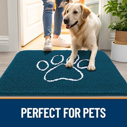 OLANLY Dog Door Mat for Muddy Paws 32x20, Paw Print Design Chenille Mud Mat - Image 6
