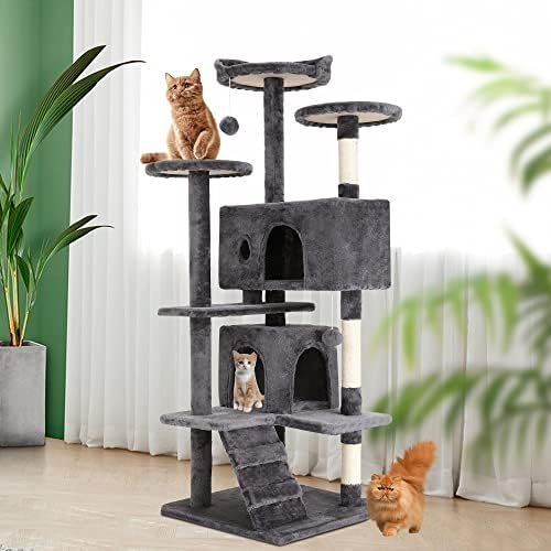 BestPet | 54" Cat Tree Tower | Light Gray | Sturdy Multi-Level Cat Tree - Image 2