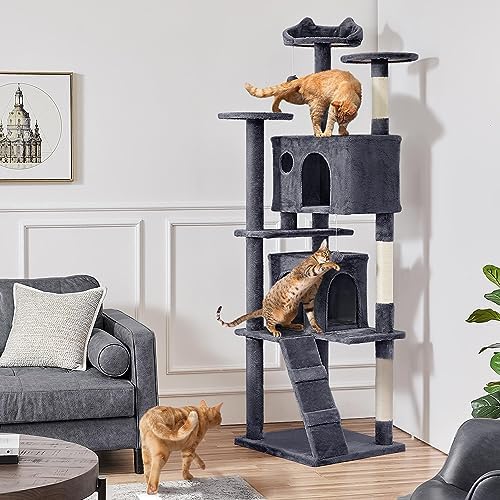 Yaheetech 80in XL Multi-Level Cat Tree, Double Caves, Sisal Posts - Image 3