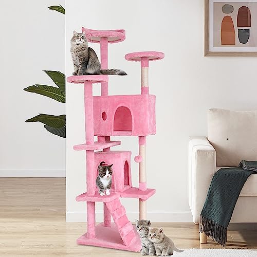 BestPet | 70" Cat Tree Tower | Pink | Sturdy Multi-Level Cat Tree - Image 2