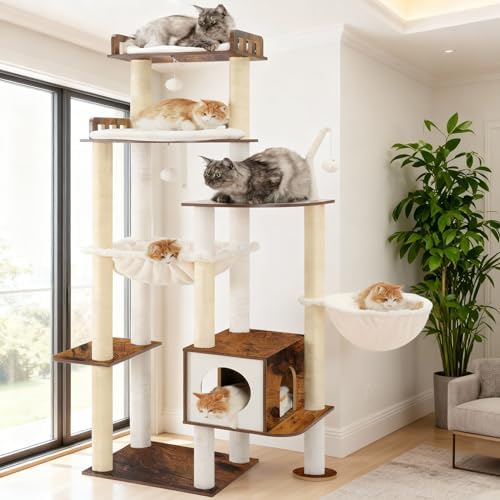 Heybly Cat Tree, 70.5" Wood Tall Cat Tower - Image 2