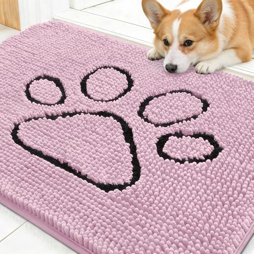 OLANLY Dog Door Mat for Muddy Paws 30x20, Paw Print Design Chenille Mud Mat by OLANLY