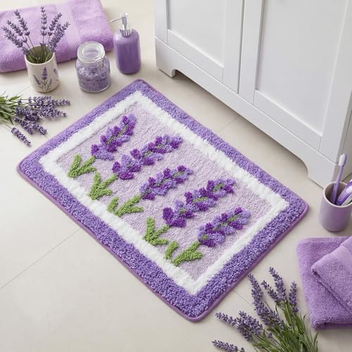 Boao Lavender Purple Floral Bath Mat Non Slip Bathroom Rug, 24 x 16 in - Image 6