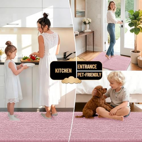 OLANLY Thick Chenille Large Bathroom Rugs Mats 70x46, Dusty Rose - Image 6