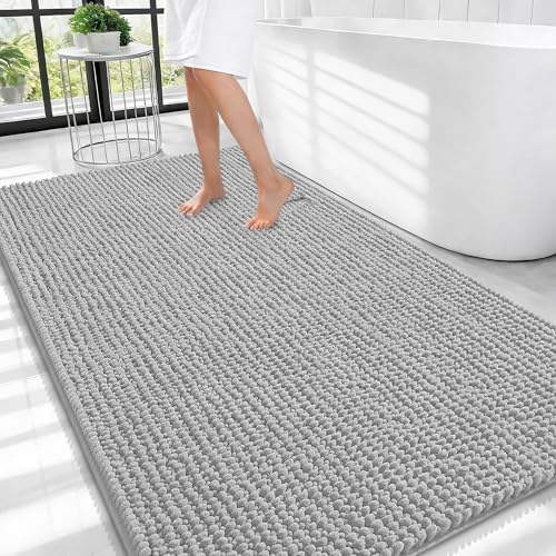 OLANLY Thick Chenille Large Bathroom Rugs Mats 44x32, Light Grey by OLANLY