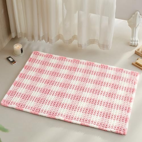 TYUU Waffle Bath Mat, Cute Bathroom Rugs Non Slip, 36x24 Pink & White by TYUU