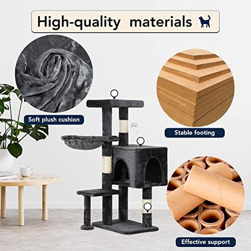 BestPet | 37" Cat Tree Tower | Light Gray | Sturdy Multi-Level Cat Tree - Image 4