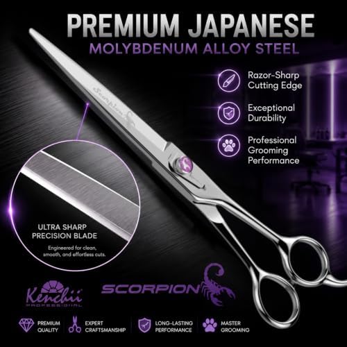 Kenchii Scorpion Dog Grooming Scissors 8in Straight, Micro-Serrated - Image 2