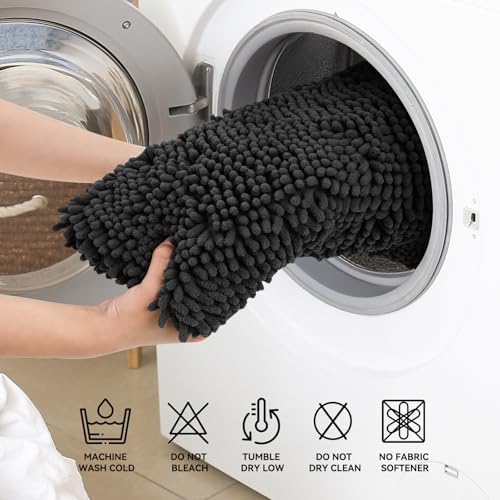 Bcoimo Bath Rug Mat, 48x24 Chenille Non Slip Black Long Bathroom Runner Rug - Image 6