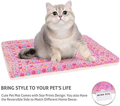 Mora Pets Cat Bed Ultra Soft Dog Crate Pad Star Print 14 x 17.5 inch Pink - Image 4
