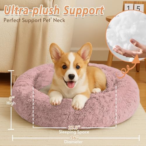 JOLLYVOGUE Calming Dog Beds Large Sized Dog, 36in Donut Washable Large Pet Bed - Image 5