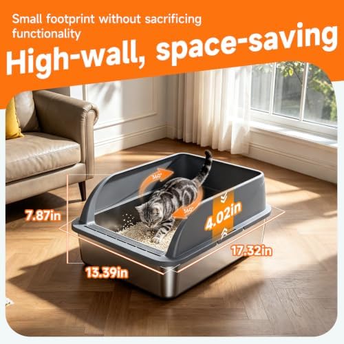 Stainless Steel High-Sided Cat Litter Box - Image 2