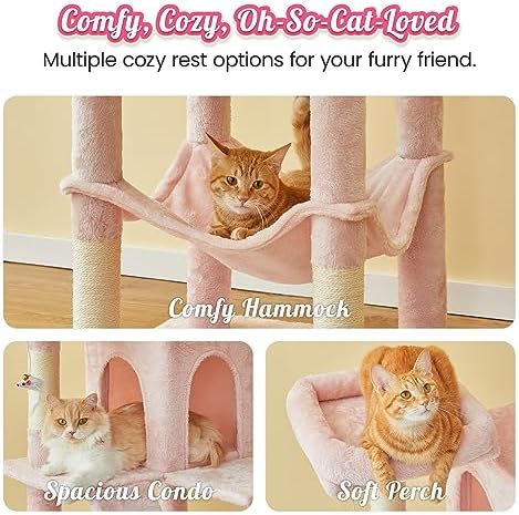 MWPO 70.1-Inch Pink Large Cat Tree, Plush Cat Condo - Image 4