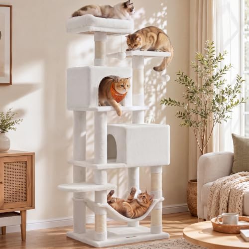 Feandrea Cat Tree, 59.5-Inch Tall Cat Tower, Cream White by FeandreabySONGMICSHOME