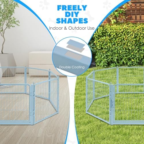 32 Inch Blue Dog Playpen, 8-Panel Metal Pet Exercise Pen - Image 6