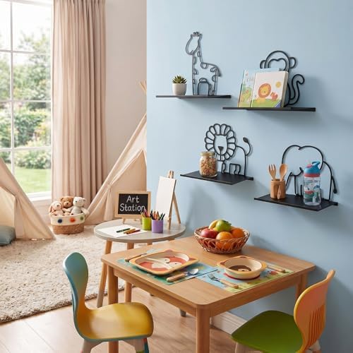 Sieral 4 Pcs Safari Wall Shelf Metal Safari Wall Decor Bookshelf - Image 5
