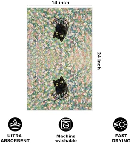 Cute Cat Kitchen Towels 24x14 Inch, Cats Gifts Floral Reusable Dish Towels - Image 2